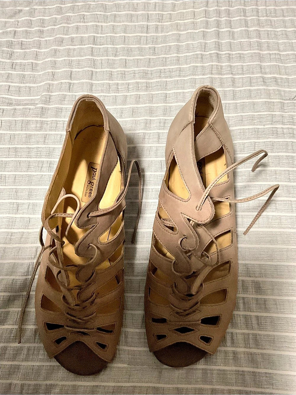 Paul Green Cutout Lace-Up Heels in Taupe